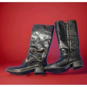 Womens sz 8.5 black knee high boc boots leather upper with  Zipper & buckle US